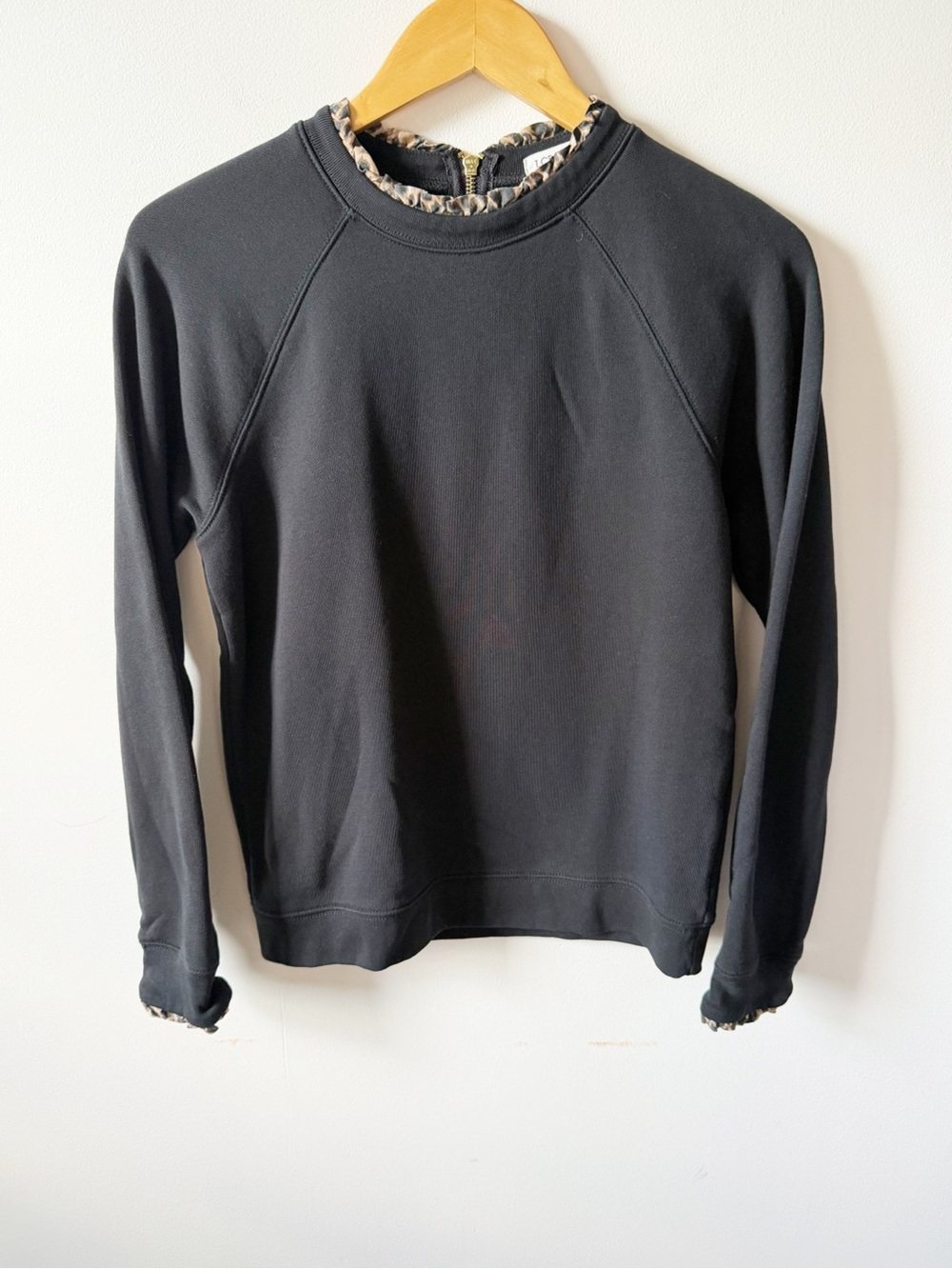 J. Crew Black Crewneck Sweatshirt with Ruffle Trim